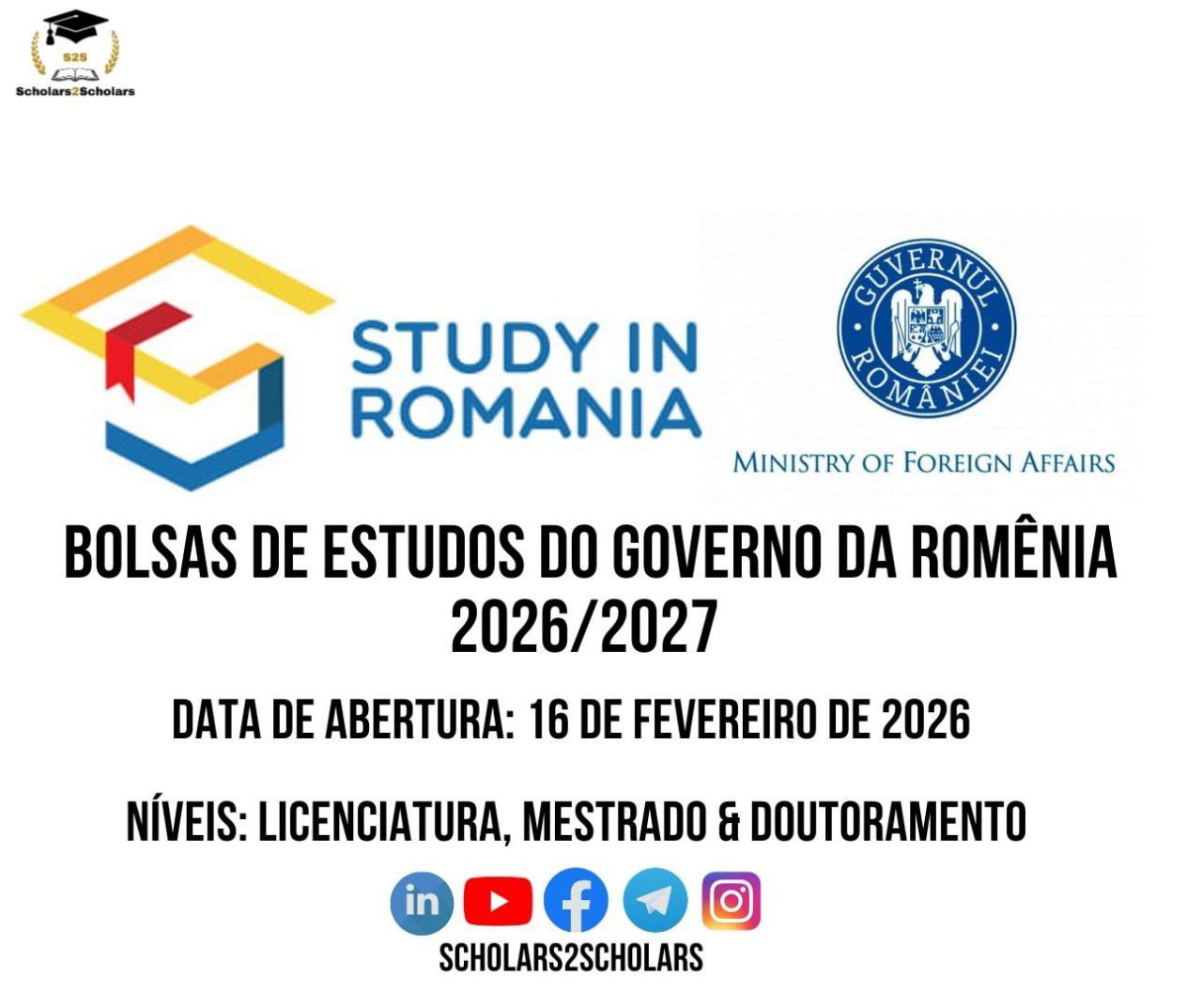 🎓💫 Bolsas de Estudos do Governo Romeno 2026/2027 (MFA)
