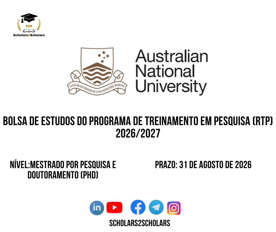 💫🎓 BOLSA DE ESTUDOS DO PROGRAMA DE TREINAMENTO EM PESQUISA (RTP) 2026/2027