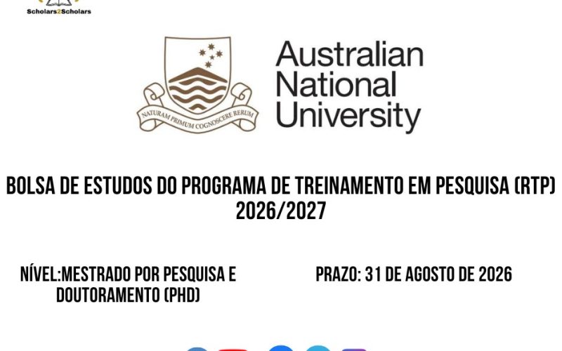 💫🎓 BOLSA DE ESTUDOS DO PROGRAMA DE TREINAMENTO EM PESQUISA (RTP) 2026/2027